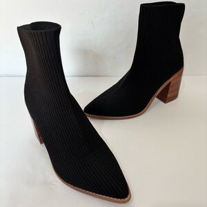 Steven New York nara stacked heel  black nichol knit pull on ankle sock bootie 9
